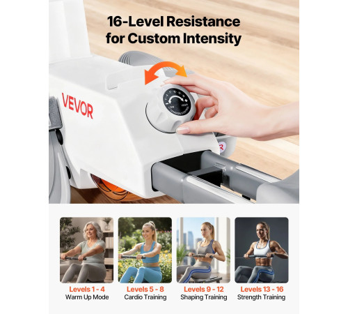 Веслувальний тренажер магнітний VEVOR сіро-білий