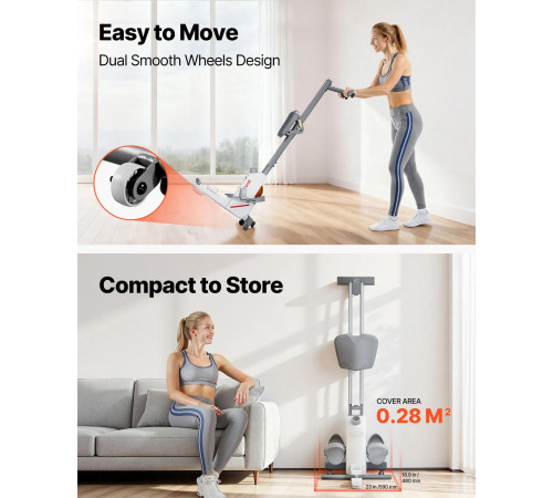 Веслувальний тренажер магнітний VEVOR сіро-білий