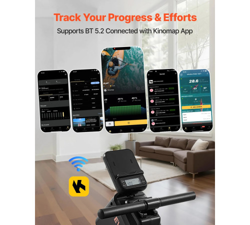 Веслувальний тренажер електричний VEVOR, чорний