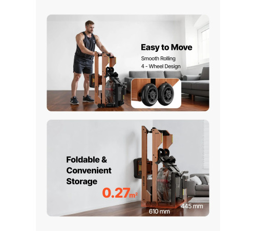 Веслувальний тренажер водний VEVOR, коричневий