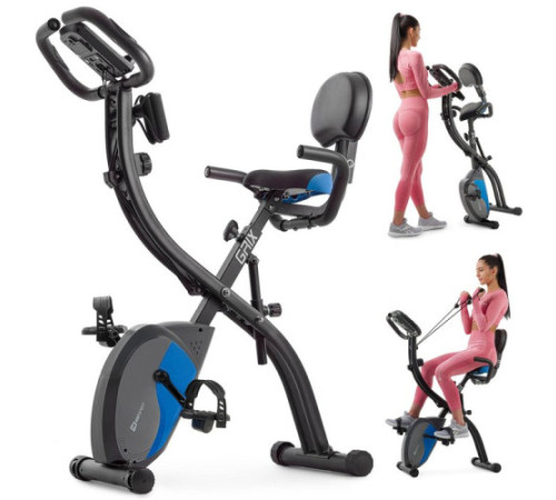 Велотренажер магнітний Hop-Sport HS-3010X Grix X-Bike з еспандерами чорно-синій