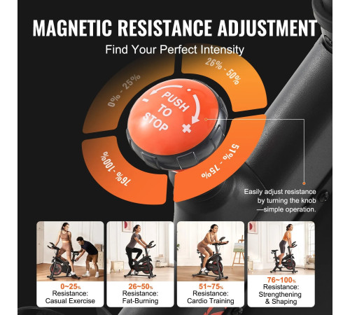 Велотренажер магнітний VEVOR С708, чорно-червоний