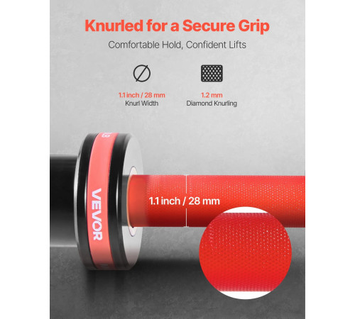 Гриф для штанги VEVOR 180 см, червоний