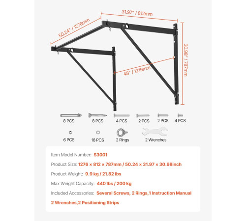 Турнік для підтягування VEVOR 200 кг, чорний