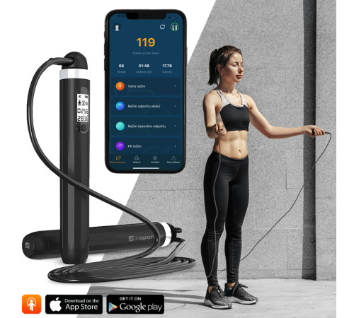Розумна скакалка з bluetooth inSPORTline Jumpsmart - чорний Розумна скакалка з bluetooth inSPORTline Jumpsmart - чорний