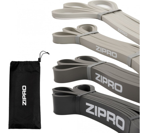Набір стрічок-еспандерів для вправ Zipro PowerBand 4 шт. чорно-сірий Набір стрічок-еспандерів для вправ Zipro PowerBand 4 шт. чорно-сірий