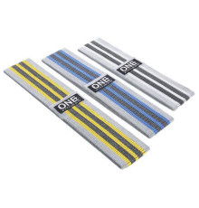 Набір стрічок для тренування HB001 SET 3 в 1 ONE FITNESS – жовта, блакитна, сіра 