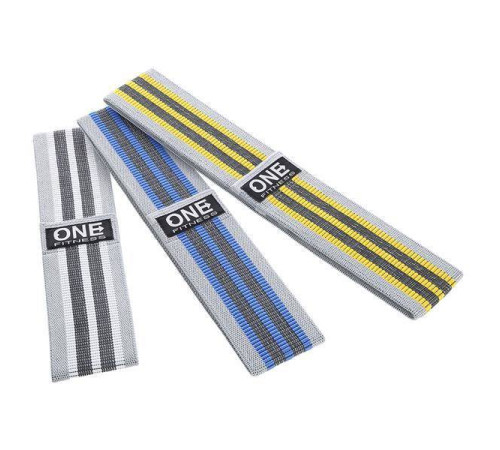 Набір стрічок для тренування HB001 SET 3 в 1 ONE FITNESS – жовта, блакитна, сіра 