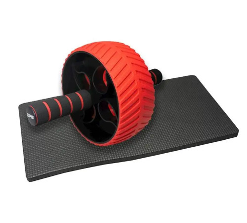 Колесо для тренування м'язів пресу Power System PS-4107 Full Grip з килимком, червоне