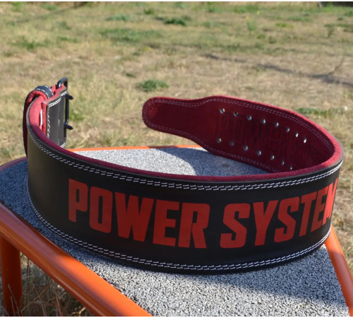 Пояс для бодібілдингу шкіряний Power System PS-3830 - чорно-червоний/ розмір L