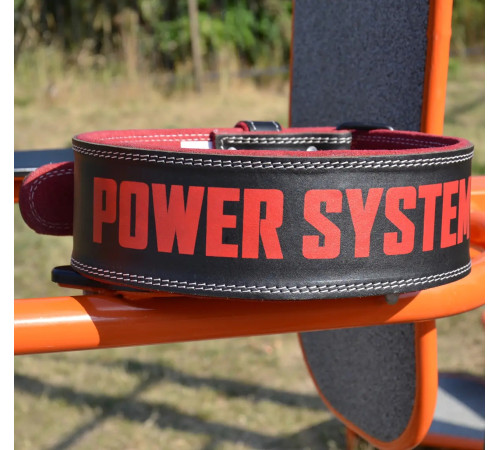 Пояс для бодібілдингу шкіряний Power System PS-3830 - чорно-червоний/ розмір L