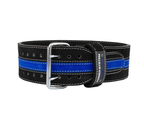 Пояс для пауерліфтингу Power System PS-3800 PowerLifting шкіряний Black/Blue Line M