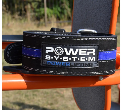 Пояс для пауерліфтингу Power System PS-3800 PowerLifting шкіряний Black/Blue Line M