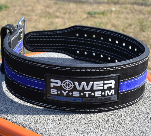 Пояс для пауерліфтингу Power System PS-3800 PowerLifting шкіряний Black/Blue Line M