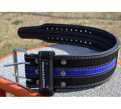 Пояс для пауерліфтингу Power System PS-3800 PowerLifting шкіряний Black/Blue Line M