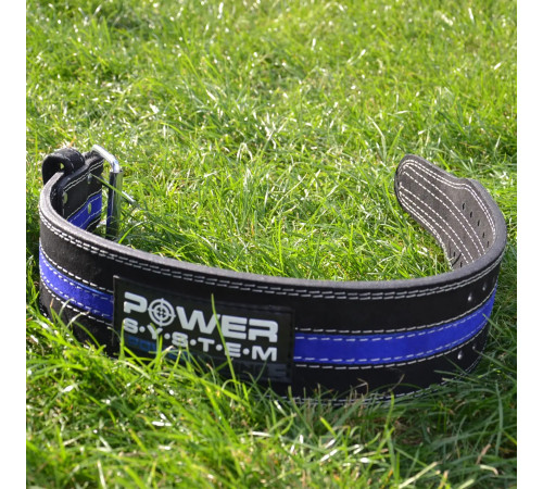 Пояс для пауерліфтингу Power System PS-3800 PowerLifting шкіряний Black/Blue Line M
