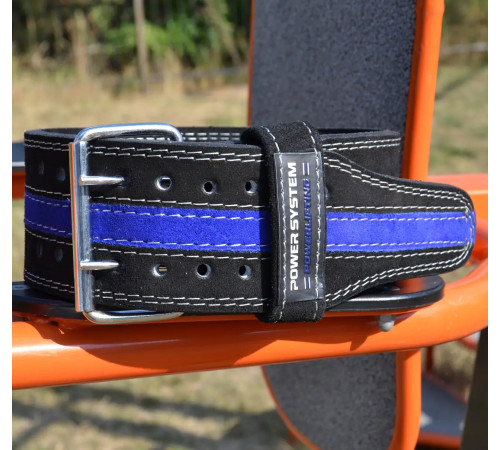Пояс для пауерліфтингу Power System PS-3800 PowerLifting шкіряний Black/Blue Line M