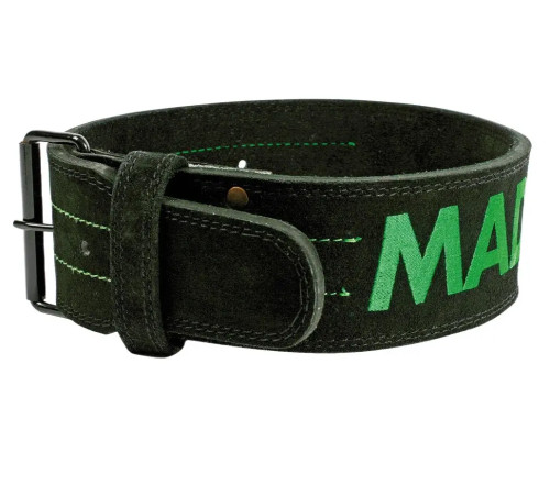 Пояс для бодібілдингу шкіряний MadMax MFB-301 Suede Single Prong - чорно-зелений/ розмір M