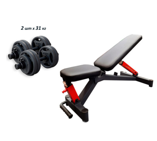 Лава для жиму RN-Sport Black Rock + Гантелі олімпійські RN-Sport по 31 кг металеві Лава для жиму RN-Sport Black Rock + Гантелі олімпійські RN-Sport по 31 кг металеві