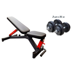 Лава для жиму RN-Sport Black Rock + Гумові гантелі по 31 кг