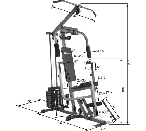 Atlas зі штангою для жиму лежачи Tectake 150 кг чорний
