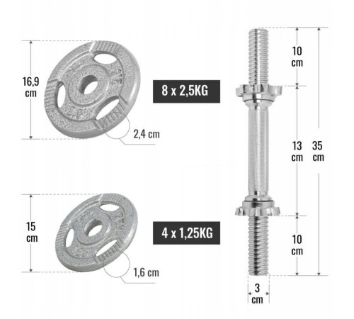 Гантелі чавунні розбірні Gorilla Sports 2 x 15 кг