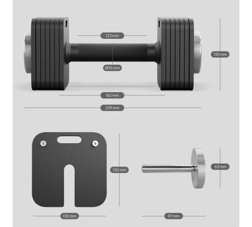 Гантель Zipro з регульованим навантаженням КВАДРАТ 16 кг