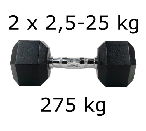 Гантелі UnderFit прогумовані Hex 2 х 2,5-25 кг (275 кг) Гантелі UnderFit прогумовані Hex 2 х 2,5-25 кг (275 кг)