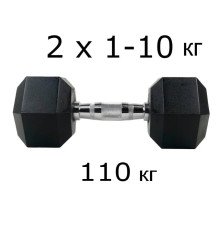 Набір шестигранних гантелей UnderFit 2 x 1-10 кг (110 кг)