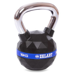 Гиря PU з хромованою ручкою Кросфіт Zelart FI-1973-16 16кг (PU, чорний)