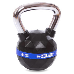 Гиря PU з хромованою ручкою Кросфіт Zelart FI-1973-12 12кг (PU, чорний)