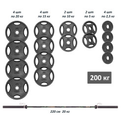 Професійна штанга RN-Sport з металевими дисками в порошковому фарбуванні 200 кг