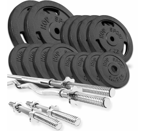 Набір STRONG 76 кг з прямим, W-подібним і гантельними грифами Набір STRONG 76 кг з прямим, W-подібним і гантельними грифами