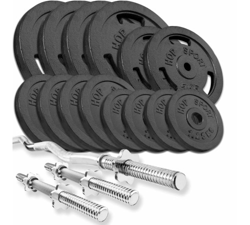 Набір STRONG 77 кг з W-подібним і гантельними грифами Набір STRONG 77 кг з W-подібним і гантельними грифами