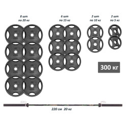 Професійна штанга RN-Sport з металевими дисками в порошковому фарбуванні 300 кг