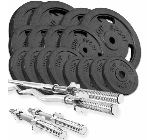 Набір STRONG 119 кг з прямим, W-подібним і гантельними грифами Набір STRONG 119 кг з прямим, W-подібним і гантельними грифами