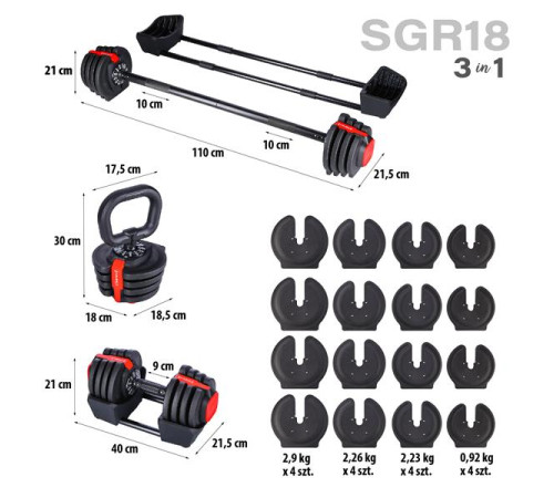 Гантелі 3в1 20 кг HMS SGR18 PRO SET Гантелі 3в1 20 кг HMS SGR18 PRO SET