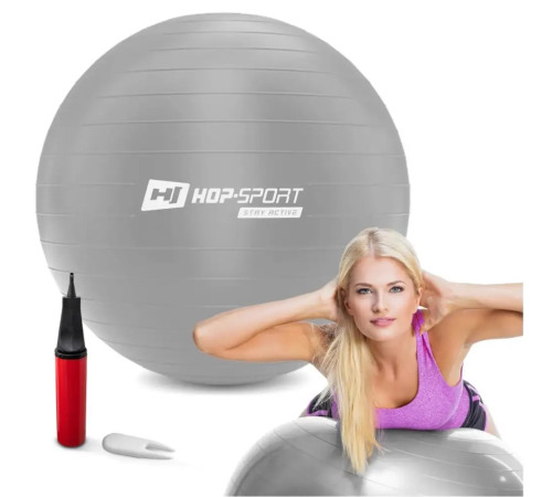 Фітбол Hop-Sport 65 см сріблястий + насос