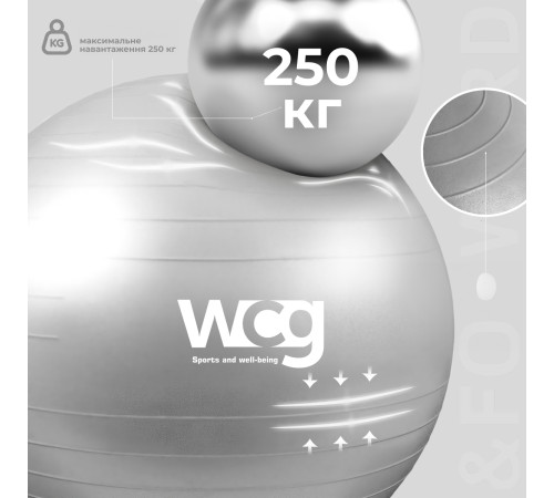 М'яч для фітнесу WCG 75 Anti-Burst 250 кг сірий + насос М'яч для фітнесу WCG 75 Anti-Burst 250 кг сірий + насос