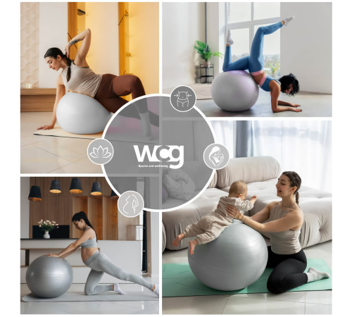 М'яч для фітнесу WCG 75 Anti-Burst 250 кг сірий + насос М'яч для фітнесу WCG 75 Anti-Burst 250 кг сірий + насос