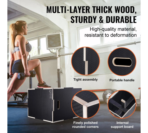 Пліометричний бокс VEVOR 30/24/20 дюймів, чорний