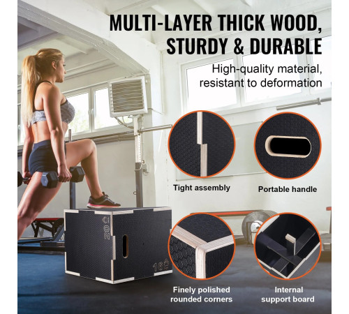 Пліометричний бокс VEVOR 20/18/16 дюймів, чорний