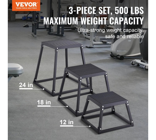 Пліометричний бокс VEVOR 30,5 - 45,8 - 60,9 см, чорний