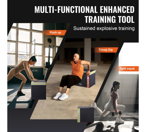 Пліометричний бокс VEVOR 16/14/12 дюймів, різнокольоровий