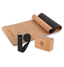 Килимок для йоги HMS YM10 з блоком KJ02 та ременем SJ02, коричневий