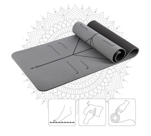 Килимок для йоги HMS YM10 з блоком KJ02 та ременем SJ02, сірий