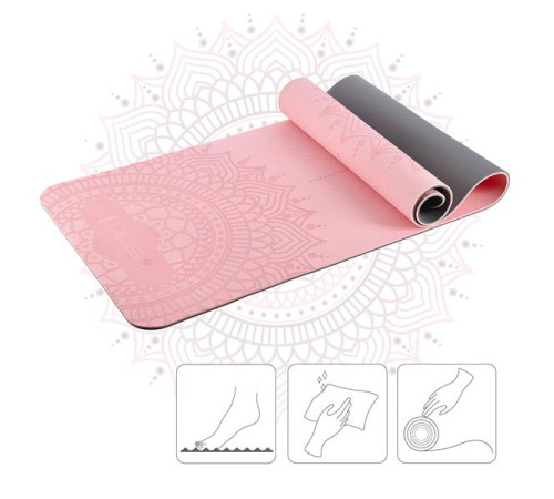 Килимок для йоги HMS YM10 з блоком KJ02 та ременем SJ02, рожевий