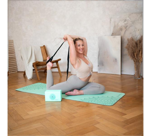 Килимок для йоги HMS YM10 з блоком KJ02 та ременем SJ02, м'ятний