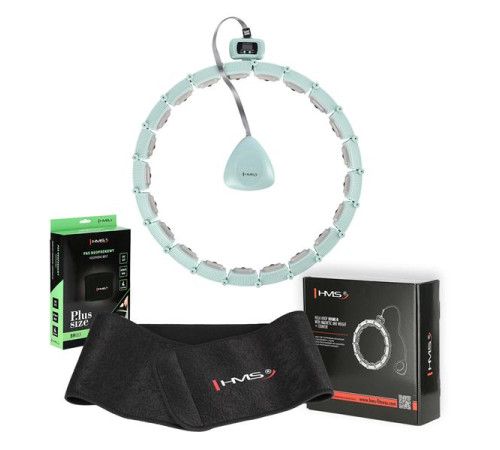 КОМПЛЕКТ ОБРУЧ HULA HOOP МАГНІТНИЙ ЗЕЛЕНИЙ HHM14 З ОБТЯЖУВАЛЬНИКОМ + ЛІЧИЛЬНИК HMS + ПІДТРИМКА НА ТАЛІЇ BR163 ЧОРНИЙ ПЛЮС РОЗМІР