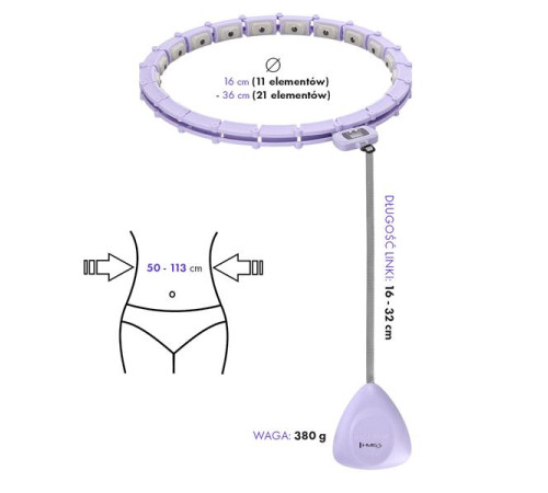 КОМПЛЕКТ ХУЛА-ХУП МАГНІТНИЙ ФІОЛЕТОВИЙ HHM14 З ГАРЮ + ЛІЧИЛЬНИК HMS + ПІДТРИМКА НА ТАЛІЇ BR163 ЧОРНИЙ ПЛЮЗ РОЗМІР